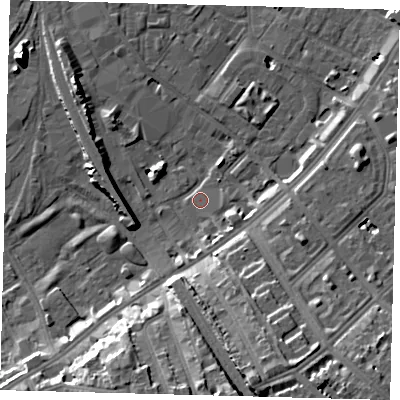 Shaded relief map of the ground around SW84FA, computed from Environment Agency LiDAR. The ground here sits at about 2 m above sea level and falls 17 m across the surrounding 800 m. Surface water reaching this point runs off ground lying to the south-south-east, 15.7 m higher.