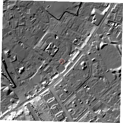 Shaded relief map of the ground around SW84HJ, computed from Environment Agency LiDAR. The ground here sits at about 3 m above sea level and falls 14 m across the surrounding 800 m. Surface water reaching this point runs off ground lying to the south-south-east, 11.8 m higher.