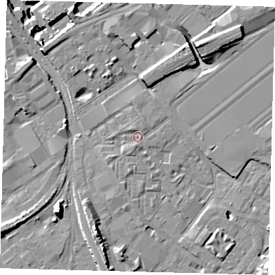 Shaded relief map of the ground around SW84JJ, computed from Environment Agency LiDAR. The ground here sits at about 3 m above sea level and falls 15 m across the surrounding 800 m. Surface water reaching this point runs off ground lying to the north-north-west, 1.1 m higher.