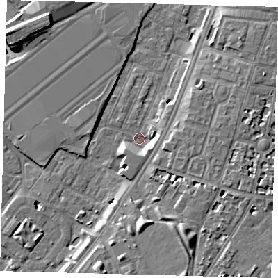 Shaded relief map of the ground around SW84RH, computed from Environment Agency LiDAR. The ground here sits at about 2 m above sea level and falls 9 m across the surrounding 800 m. Surface water reaching this point runs off ground lying to the south-east, 3.5 m higher.