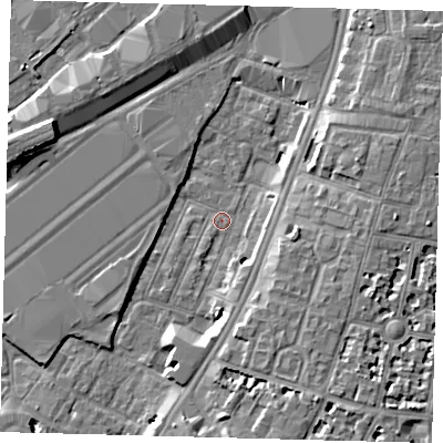Shaded relief map of the ground around SW84RN, computed from Environment Agency LiDAR. The ground here sits at about 2 m above sea level and falls 8 m across the surrounding 800 m. Surface water reaching this point runs off ground lying to the north-north-east, 1.3 m higher.