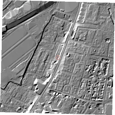 Shaded relief map of the ground around SW84ST, computed from Environment Agency LiDAR. The ground here sits at about 3 m above sea level and falls 8 m across the surrounding 800 m. Surface water reaching this point runs off ground lying to the south-south-west, 8.3 m higher.