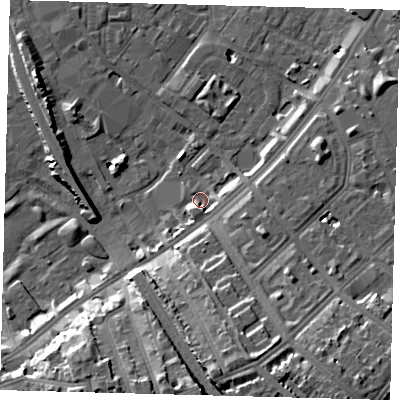 Shaded relief map of the ground around SW84TA, computed from Environment Agency LiDAR. The ground here sits at about 3 m above sea level and falls 18 m across the surrounding 800 m. Surface water reaching this point runs off ground lying to the south-south-west, 3.0 m higher.