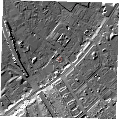 Shaded relief map of the ground around SW84TU, computed from Environment Agency LiDAR. The ground here sits at about 3 m above sea level and falls 16 m across the surrounding 800 m. Surface water reaching this point runs off ground lying to the south-east, 7.5 m higher.