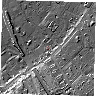 Shaded relief map of the ground around SW84TX, computed from Environment Agency LiDAR. The ground here sits at about 3 m above sea level and falls 17 m across the surrounding 800 m. Surface water reaching this point runs off ground lying to the south-east, 7.5 m higher.