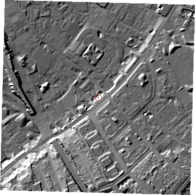Shaded relief map of the ground around SW84UA, computed from Environment Agency LiDAR. The ground here sits at about 3 m above sea level and falls 17 m across the surrounding 800 m. Surface water reaching this point runs off ground lying to the south-east, 7.1 m higher.
