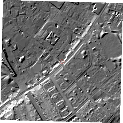 Shaded relief map of the ground around SW84UU, computed from Environment Agency LiDAR. The ground here sits at about 2 m above sea level and falls 16 m across the surrounding 800 m. Surface water reaching this point runs off ground lying to the south-south-east, 7.0 m higher.