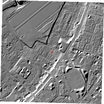 Shaded relief map of the ground around SW84XE, computed from Environment Agency LiDAR. The ground here sits at about 2 m above sea level and falls 10 m across the surrounding 800 m. Surface water reaching this point runs off ground lying to the south-east, 9.1 m higher.