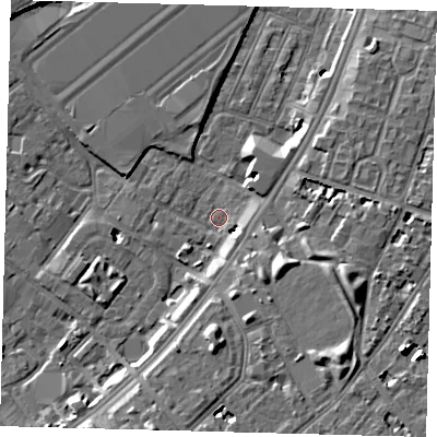 Shaded relief map of the ground around SW84XF, computed from Environment Agency LiDAR. The ground here sits at about 2 m above sea level and falls 10 m across the surrounding 800 m. Surface water reaching this point runs off ground lying to the south-east, 4.6 m higher.