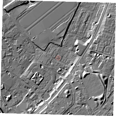 Shaded relief map of the ground around SW84XQ, computed from Environment Agency LiDAR. The ground here sits at about 3 m above sea level and falls 9 m across the surrounding 800 m. Surface water reaching this point runs off ground lying to the west, 0.7 m higher.