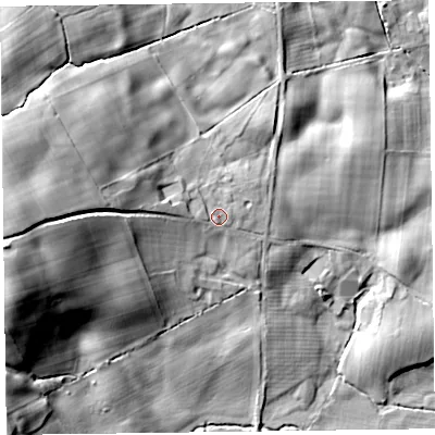 Shaded relief map of the ground around SY107EA, computed from Environment Agency LiDAR. The ground here sits at about 159 m above sea level and falls 47 m across the surrounding 800 m. Surface water reaching this point runs off ground lying to the west, 6.1 m higher.