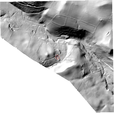 Shaded relief map of the ground around SY107JF, computed from Environment Agency LiDAR. The ground here sits at about 287 m above sea level and falls 340282346638528859811704183484516925440 m across the surrounding 800 m. Surface water reaching this point runs off ground lying to the east, 54.1 m higher.