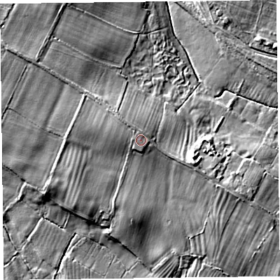 Shaded relief map of the ground around SY108EN, computed from Environment Agency LiDAR. The ground here sits at about 68 m above sea level and falls 13 m across the surrounding 800 m. Surface water reaching this point runs off ground lying to the north-west, 0.6 m higher.