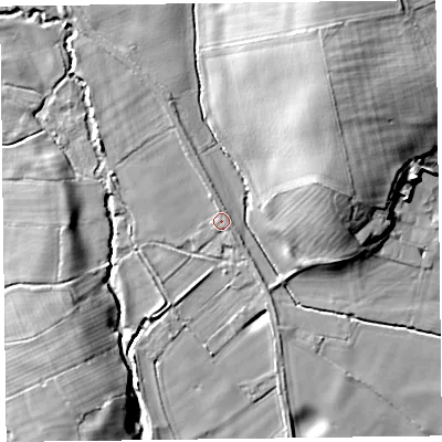 Shaded relief map of the ground around SY108HB, computed from Environment Agency LiDAR. The ground here sits at about 91 m above sea level and falls 17 m across the surrounding 800 m. Surface water reaching this point runs off ground lying to the north-north-west, 1.1 m higher.
