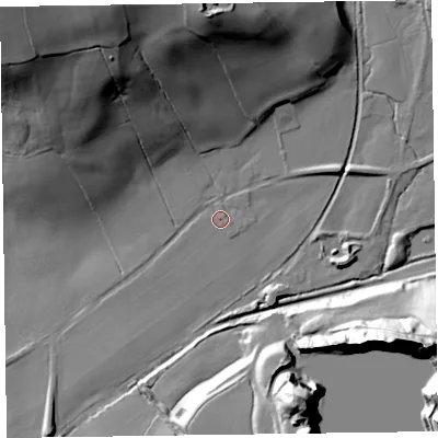 Shaded relief map of the ground around SY108LZ, computed from Environment Agency LiDAR. The ground here sits at about 95 m above sea level and falls 61 m across the surrounding 800 m. Surface water reaching this point runs off ground lying to the north, 44.0 m higher.