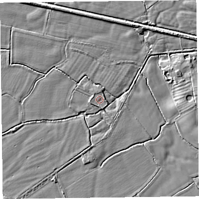 Shaded relief map of the ground around SY108QL, computed from Environment Agency LiDAR. The ground here sits at about 61 m above sea level and falls 4 m across the surrounding 800 m. Surface water reaching this point runs off ground lying to the south, 0.8 m higher.