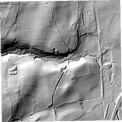 Shaded relief map of the ground around SY109AW, computed from Environment Agency LiDAR. The ground here sits at about 110 m above sea level and falls 58 m across the surrounding 800 m. Surface water reaching this point runs off ground lying to the west-north-west, 38.8 m higher.