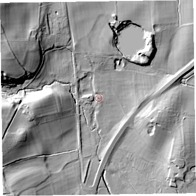 Shaded relief map of the ground around SY109EU, computed from Environment Agency LiDAR. The ground here sits at about 99 m above sea level and falls 42 m across the surrounding 800 m. Surface water reaching this point runs off ground lying to the north-west, 5.2 m higher.