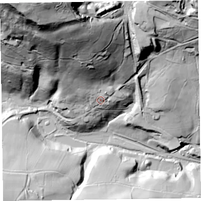 Shaded relief map of the ground around SY109HL, computed from Environment Agency LiDAR. The ground here sits at about 141 m above sea level and falls 146 m across the surrounding 800 m. Surface water reaching this point runs off ground lying to the north-north-west, 91.3 m higher.
