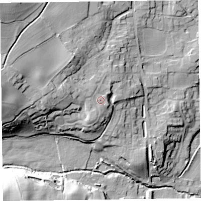Shaded relief map of the ground around SY112BA, computed from Environment Agency LiDAR. The ground here sits at about 134 m above sea level and falls 38 m across the surrounding 800 m. Surface water reaching this point runs off ground lying to the west-north-west, 5.2 m higher.
