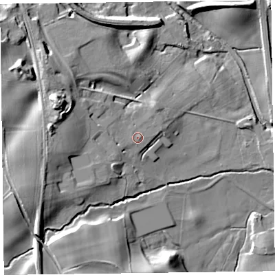 Shaded relief map of the ground around SY113EW, computed from Environment Agency LiDAR. The ground here sits at about 106 m above sea level and falls 27 m across the surrounding 800 m. Surface water reaching this point runs off ground lying to the east, 0.8 m higher.