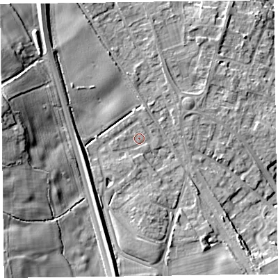 Shaded relief map of the ground around SY113GY, computed from Environment Agency LiDAR. The ground here sits at about 108 m above sea level and falls 24 m across the surrounding 800 m. Surface water reaching this point runs off ground lying to the south-south-west, 1.7 m higher.