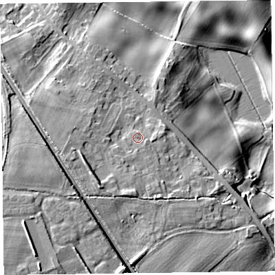 Shaded relief map of the ground around SY113JA, computed from Environment Agency LiDAR. The ground here sits at about 109 m above sea level and falls 21 m across the surrounding 800 m. Surface water reaching this point runs off ground lying to the south, 1.9 m higher.