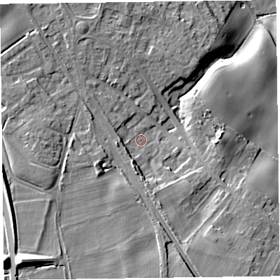 Shaded relief map of the ground around SY113JD, computed from Environment Agency LiDAR. The ground here sits at about 105 m above sea level and falls 25 m across the surrounding 800 m. Surface water reaching this point runs off ground lying to the south-south-west, 4.2 m higher.