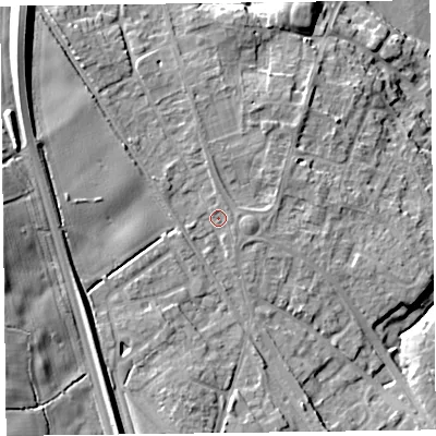 Shaded relief map of the ground around SY113JZ, computed from Environment Agency LiDAR. The ground here sits at about 108 m above sea level and falls 22 m across the surrounding 800 m. Surface water reaching this point runs off ground lying to the north-west, 9.7 m higher.
