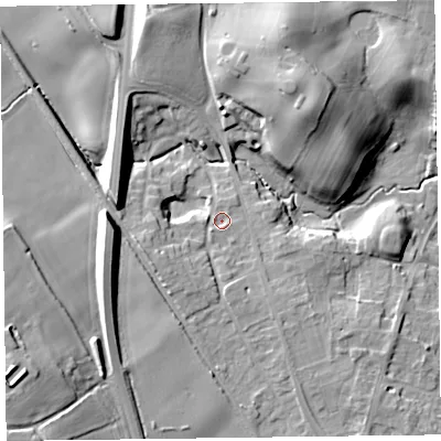 Shaded relief map of the ground around SY113LH, computed from Environment Agency LiDAR. The ground here sits at about 106 m above sea level and falls 27 m across the surrounding 800 m. Surface water reaching this point runs off ground lying to the west-south-west, 5.5 m higher.