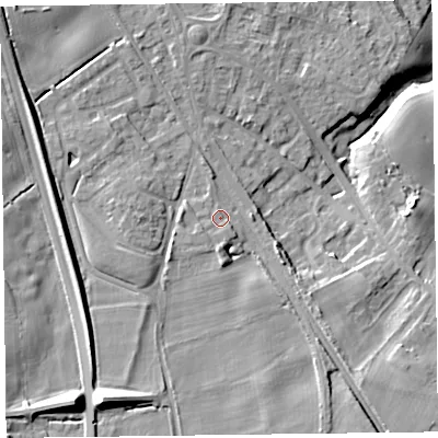 Shaded relief map of the ground around SY113QN, computed from Environment Agency LiDAR. The ground here sits at about 108 m above sea level and falls 22 m across the surrounding 800 m. Surface water reaching this point runs off ground lying to the south-south-west, 11.8 m higher.