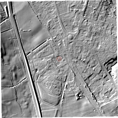 Shaded relief map of the ground around SY113QS, computed from Environment Agency LiDAR. The ground here sits at about 107 m above sea level and falls 23 m across the surrounding 800 m. Surface water reaching this point runs off ground lying to the south-south-west, 6.6 m higher.
