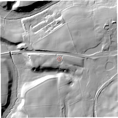 Shaded relief map of the ground around SY133AB, computed from Environment Agency LiDAR. The ground here sits at about 90 m above sea level and falls 30 m across the surrounding 800 m. Surface water reaching this point runs off ground lying to the east-north-east, 1.5 m higher.