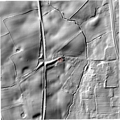 Shaded relief map of the ground around SY133JP, computed from Environment Agency LiDAR. The ground here sits at about 95 m above sea level and falls 14 m across the surrounding 800 m. Surface water reaching this point runs off ground lying to the west, 5.0 m higher.