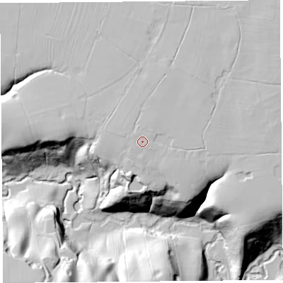 Shaded relief map of the ground around SY147NE, computed from Environment Agency LiDAR. The ground here sits at about 62 m above sea level and falls 41 m across the surrounding 800 m. Surface water reaching this point runs off ground lying to the south-south-east, 0.6 m higher.