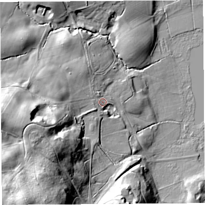 Shaded relief map of the ground around SY148AJ, computed from Environment Agency LiDAR. The ground here sits at about 92 m above sea level and falls 39 m across the surrounding 800 m. Surface water reaching this point runs off ground lying to the west-south-west, 18.0 m higher.