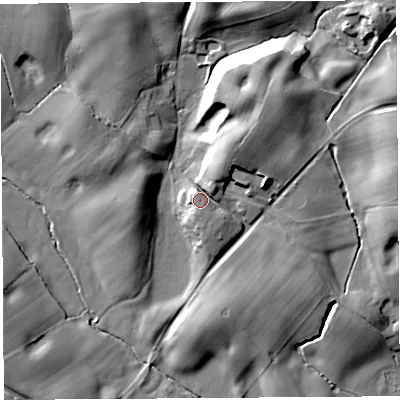 Shaded relief map of the ground around SY148EQ, computed from Environment Agency LiDAR. The ground here sits at about 85 m above sea level and falls 22 m across the surrounding 800 m. Surface water reaching this point runs off ground lying to the north-east, 6.7 m higher.