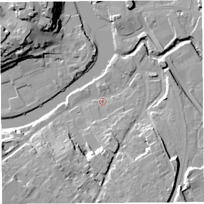 Shaded relief map of the ground around SY37DQ, computed from Environment Agency LiDAR. The ground here sits at about 52 m above sea level and falls 24 m across the surrounding 800 m. Surface water reaching this point runs off ground lying to the south-west, 15.7 m higher.