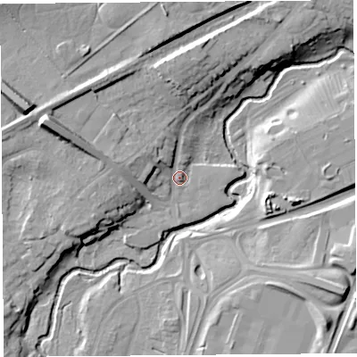 Shaded relief map of the ground around SY37QZ, computed from Environment Agency LiDAR. The ground here sits at about 60 m above sea level and falls 19 m across the surrounding 800 m. Surface water reaching this point runs off ground lying to the west-north-west, 15.2 m higher.