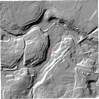 Shaded relief map of the ground around SY39BZ, computed from Environment Agency LiDAR. The ground here sits at about 67 m above sea level and falls 16 m across the surrounding 800 m. Surface water reaching this point runs off ground lying to the south-east, 14.7 m higher.