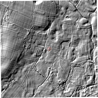 Shaded relief map of the ground around SY41BS, computed from Environment Agency LiDAR. The ground here sits at about 60 m above sea level and falls 8 m across the surrounding 800 m. Surface water reaching this point runs off ground lying to the north-west, 7.0 m higher.