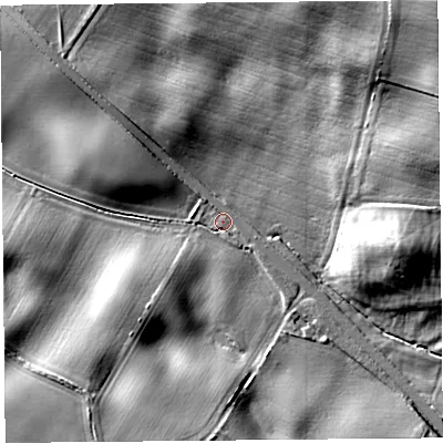 Shaded relief map of the ground around SY41EH, computed from Environment Agency LiDAR. The ground here sits at about 68 m above sea level and falls 17 m across the surrounding 800 m. Surface water reaching this point runs off ground lying to the south-west, 7.9 m higher.
