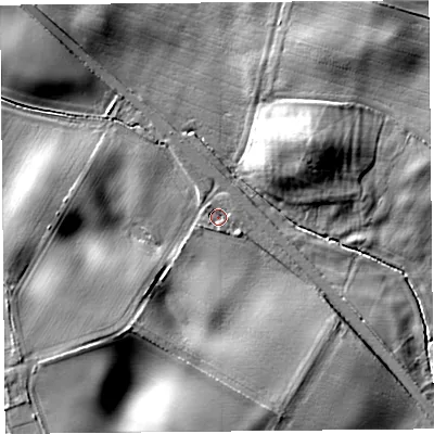 Shaded relief map of the ground around SY41EQ, computed from Environment Agency LiDAR. The ground here sits at about 67 m above sea level and falls 15 m across the surrounding 800 m. Surface water reaching this point runs off ground lying to the south-south-east, 1.2 m higher.