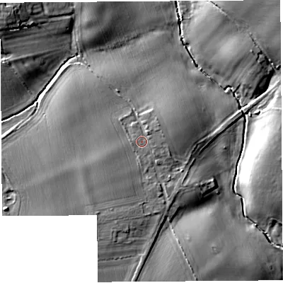 Shaded relief map of the ground around SY44BS, computed from Environment Agency LiDAR. The ground here sits at about 70 m above sea level and falls 14 m across the surrounding 800 m. Surface water reaching this point runs off ground lying to the north-east, 0.7 m higher.
