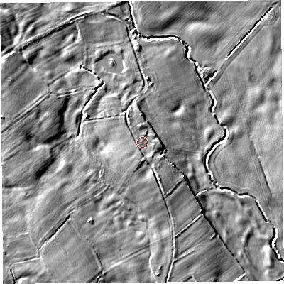 Shaded relief map of the ground around SY45NE, computed from Environment Agency LiDAR. The ground here sits at about 82 m above sea level and falls 9 m across the surrounding 800 m. Surface water reaching this point runs off ground lying to the south-south-east, 2.0 m higher.