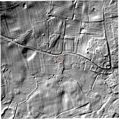 Shaded relief map of the ground around SY45TU, computed from Environment Agency LiDAR. The ground here sits at about 79 m above sea level and falls 17 m across the surrounding 800 m. Surface water reaching this point runs off ground lying to the north-west, 0.7 m higher.