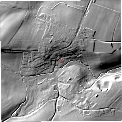Shaded relief map of the ground around SY58EX, computed from Environment Agency LiDAR. The ground here sits at about 118 m above sea level and falls 28 m across the surrounding 800 m. Surface water reaching this point runs off ground lying to the north, 10.1 m higher.