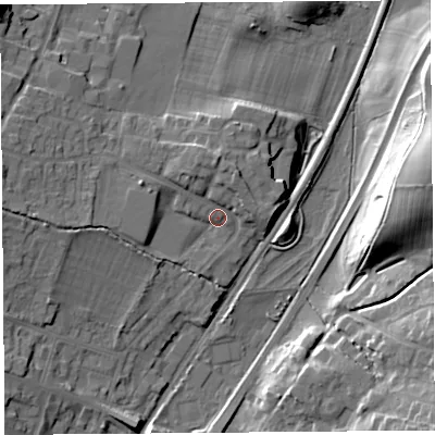 Shaded relief map of the ground around SY66AE, computed from Environment Agency LiDAR. The ground here sits at about 188 m above sea level and falls 23 m across the surrounding 800 m. Surface water reaching this point runs off ground lying to the west, 8.8 m higher.