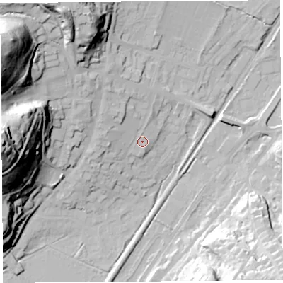 Shaded relief map of the ground around SY66BL, computed from Environment Agency LiDAR. The ground here sits at about 189 m above sea level and falls 62 m across the surrounding 800 m. Surface water reaching this point runs off ground lying to the north-north-west, 32.7 m higher.