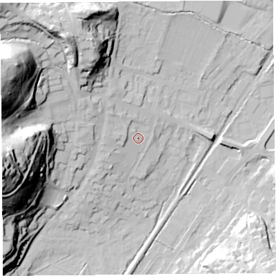 Shaded relief map of the ground around SY66BQ, computed from Environment Agency LiDAR. The ground here sits at about 191 m above sea level and falls 66 m across the surrounding 800 m. Surface water reaching this point runs off ground lying to the north-west, 5.1 m higher.